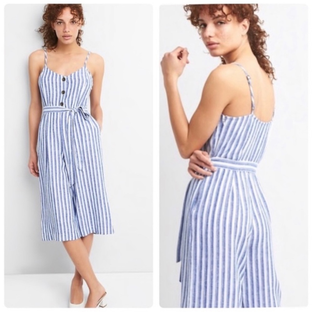GAP linen striped cami wide leg jumpsuit